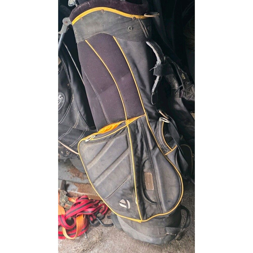 TaylorMade Black/Yellow Nylon Golf Bag w/ Zip Pockets, Shoulder Strap Handle